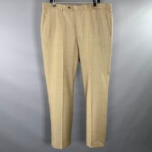 INCOTEX Size 38 Brown Khaki Houndstooth Wool Flat Front Dress Pants